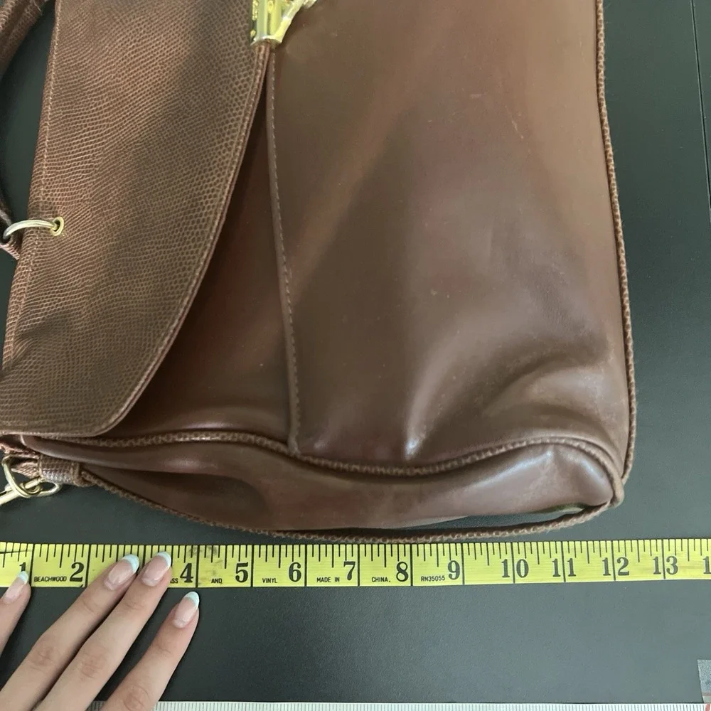 Vintage Capezio Brown Leather Bag Laptop Briefcase Snake Print Gold Tone